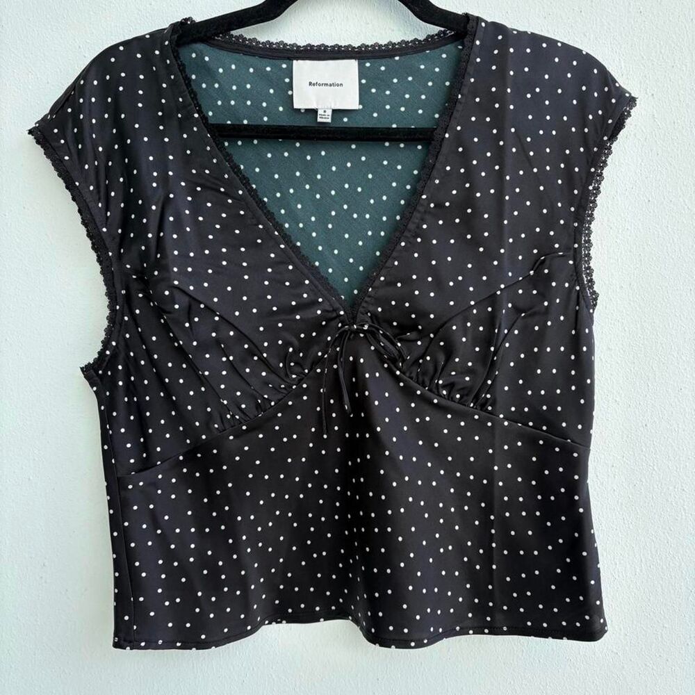 NWOT Reformation Cherry Silk Polka Dot Top
